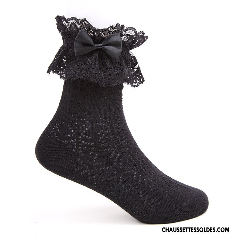 Bas Bas De Soie Fille Courte Chaussette Enfant Creux Guipure Princesse Printemps Noir