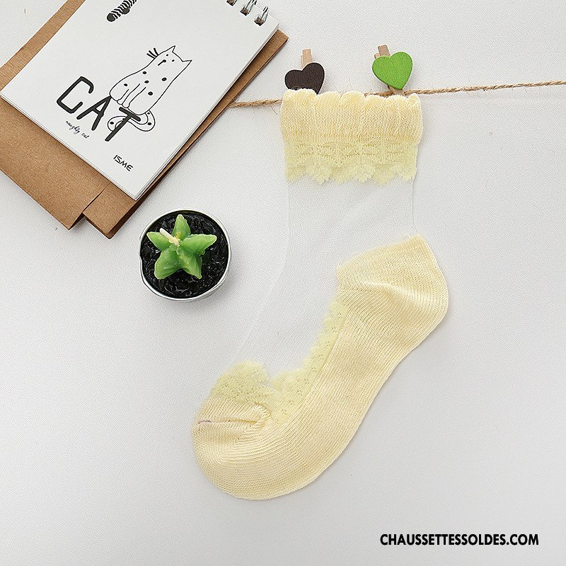 Bas Bas De Soie Fille Cuisse Fishnet Femme Cristal Enfant Très Mince Chaussette Pure Jaune