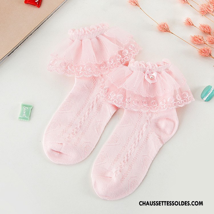 Bas Bas De Soie Fille Printemps Princesse Engrener Chaussette Dentelle Chaussette Courte Rose