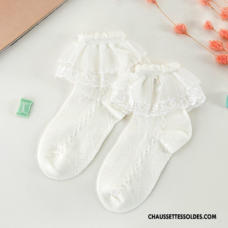 Bas Bas De Soie Fille Printemps Princesse Engrener Chaussette Dentelle Chaussette Courte Rose