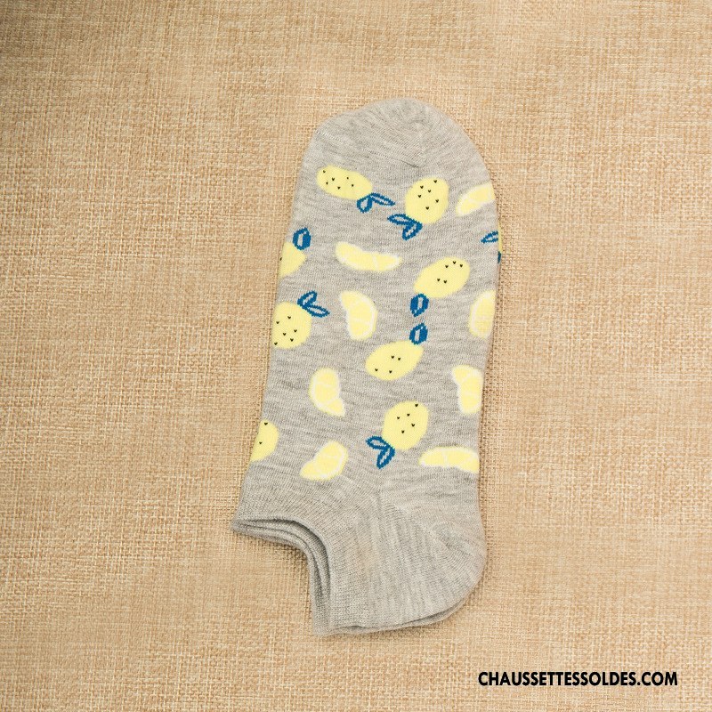 Chaussette Basse Femme 100% Coton Le Nouveau Rayé Dame Fruit Chaussette Basse Coupée Gris