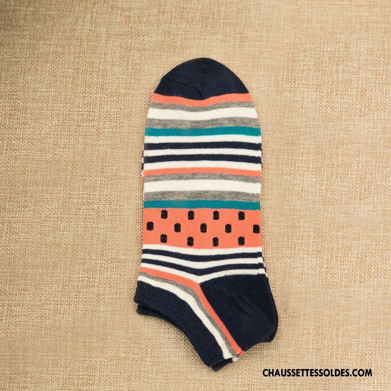 Chaussette Basse Femme 100% Coton Le Nouveau Rayé Dame Fruit Chaussette Basse Coupée Gris