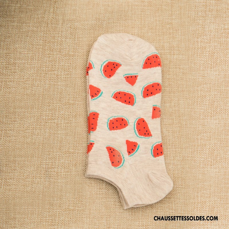 Chaussette Basse Femme 100% Coton Le Nouveau Rayé Dame Fruit Chaussette Basse Coupée Gris