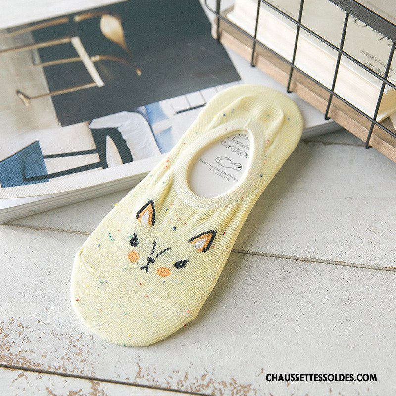 Chaussette Basse Femme 100% Coton Petit Nouvelles Arrivées Dessin Animé Dame Invisible Jaune