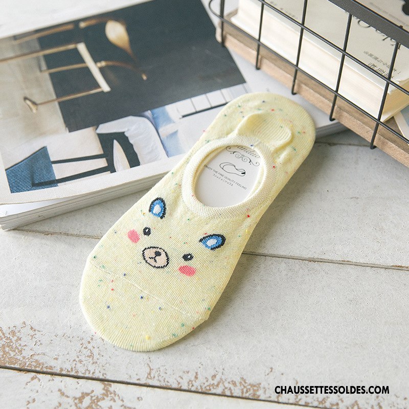 Chaussette Basse Femme 100% Coton Petit Nouvelles Arrivées Dessin Animé Dame Invisible Jaune