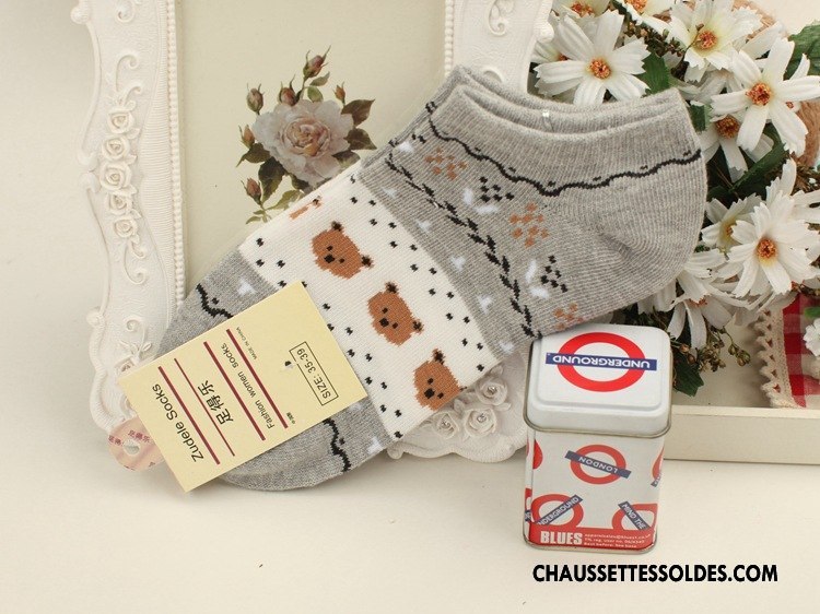 Chaussette Basse Femme 100% Coton Été Dessin Animé Ours Style Chaud Chaussette Basse Coupée Bleu
