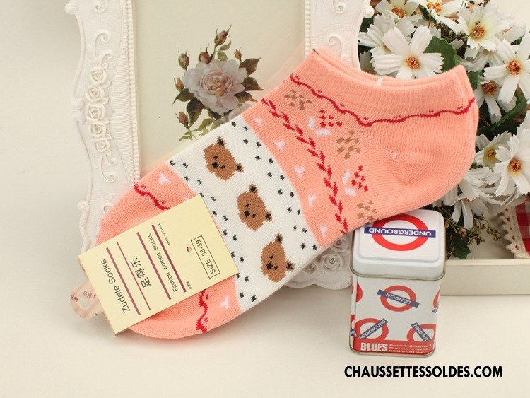 Chaussette Basse Femme 100% Coton Été Dessin Animé Ours Style Chaud Chaussette Basse Coupée Bleu