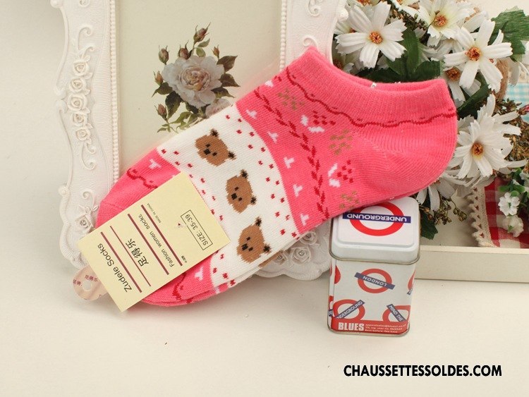 Chaussette Basse Femme 100% Coton Été Dessin Animé Ours Style Chaud Chaussette Basse Coupée Bleu