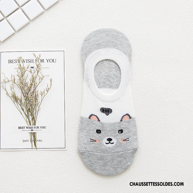 Chaussette Basse Femme Animal Dessin Animé Charmant Le Nouveau Silicone 100% Coton Marron / Brun