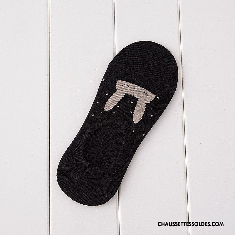 Chaussette Basse Femme Antidérapant 100% Coton Dessin Animé Des Oreilles De Lapin Chaussette Basse Coupée Invisible Gris Clair