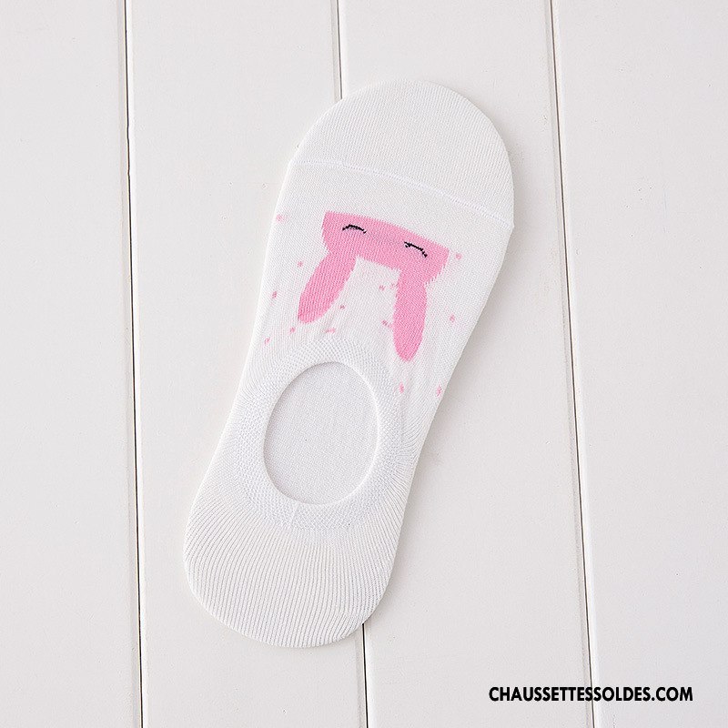 Chaussette Basse Femme Antidérapant 100% Coton Dessin Animé Des Oreilles De Lapin Chaussette Basse Coupée Invisible Gris Clair