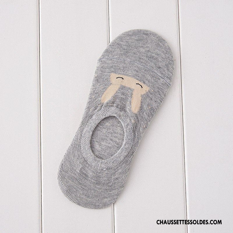 Chaussette Basse Femme Antidérapant 100% Coton Dessin Animé Des Oreilles De Lapin Chaussette Basse Coupée Invisible Gris Clair