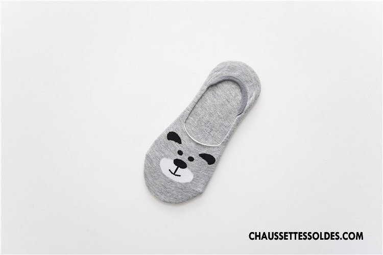 Chaussette Basse Femme Antidérapant Charmant Le Nouveau Silicone Coton Bio Dessin Animé Gris
