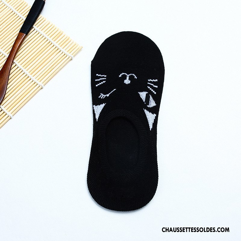 Chaussette Basse Femme Antidérapant Chat Dame Dessin Animé Invisible Silicone Jaune