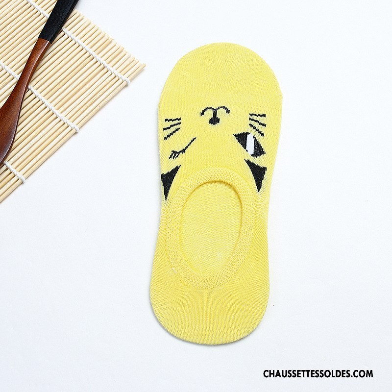 Chaussette Basse Femme Antidérapant Chat Dame Dessin Animé Invisible Silicone Jaune