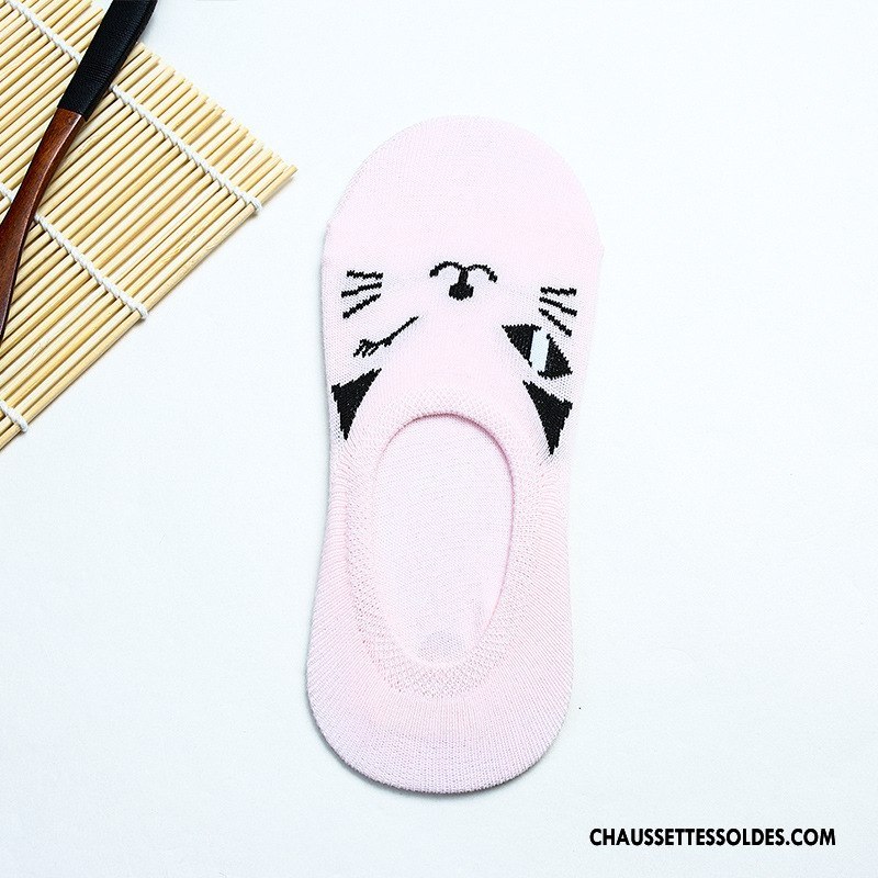 Chaussette Basse Femme Antidérapant Chat Dame Dessin Animé Invisible Silicone Jaune