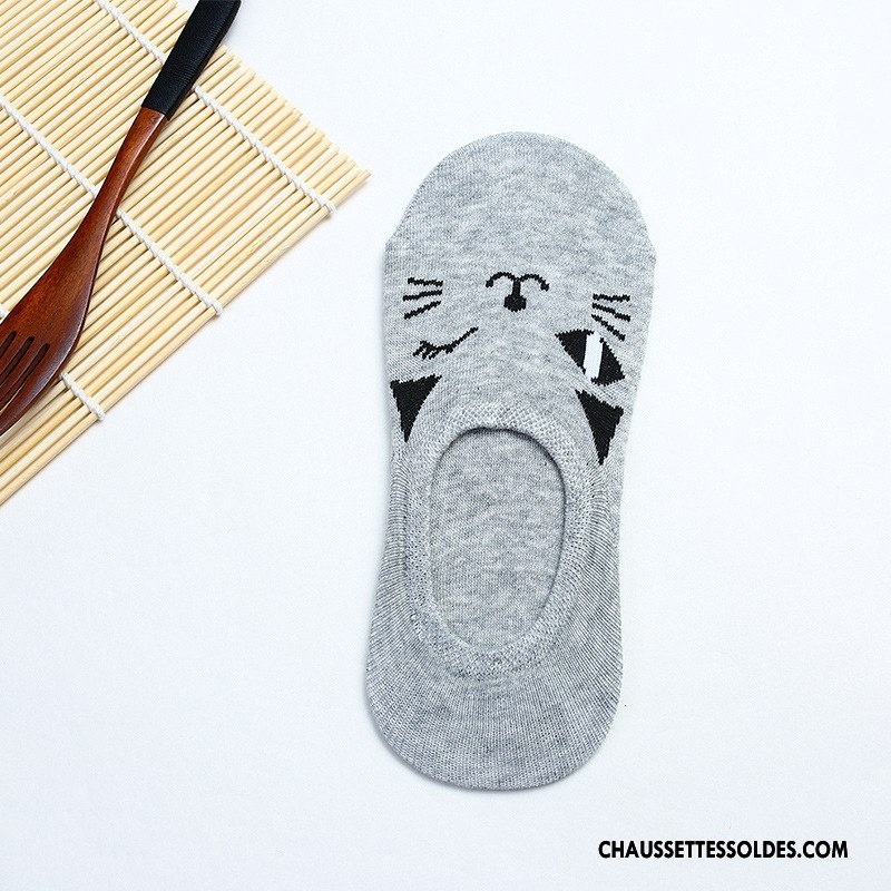 Chaussette Basse Femme Antidérapant Chat Dame Dessin Animé Invisible Silicone Jaune