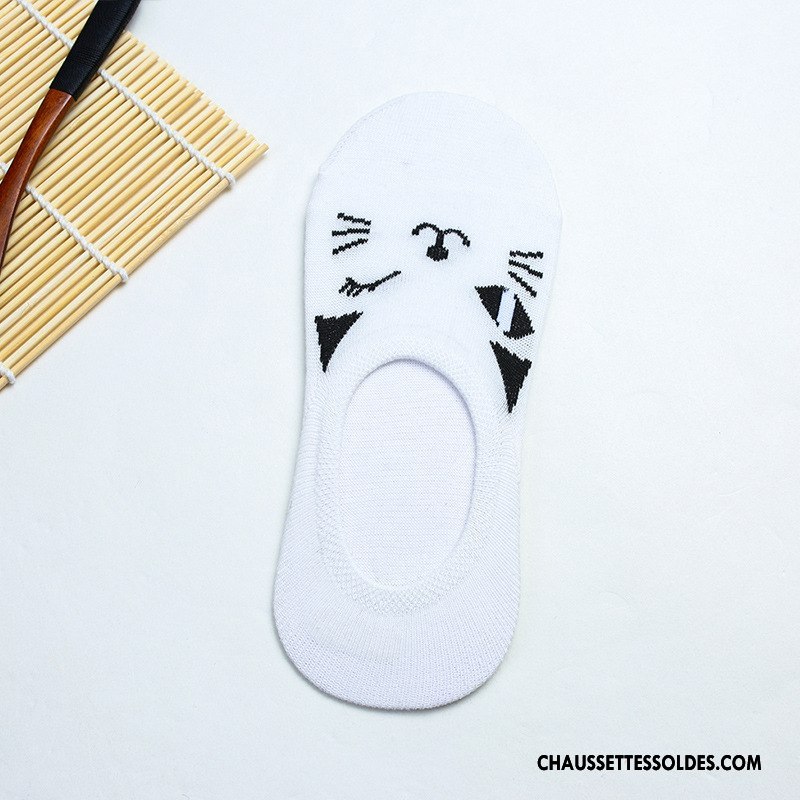 Chaussette Basse Femme Antidérapant Chat Dame Dessin Animé Invisible Silicone Jaune