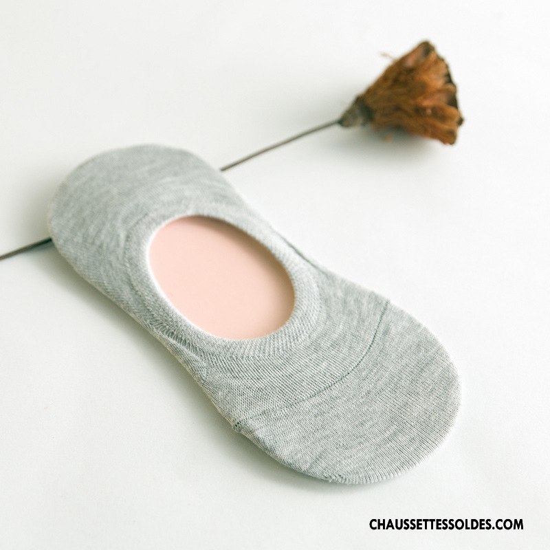 Chaussette Basse Femme Antidérapant Invisible Chaussette Basse Coupée Printemps Silicone Été Couleurs De Bonbons Pure Gris Clair