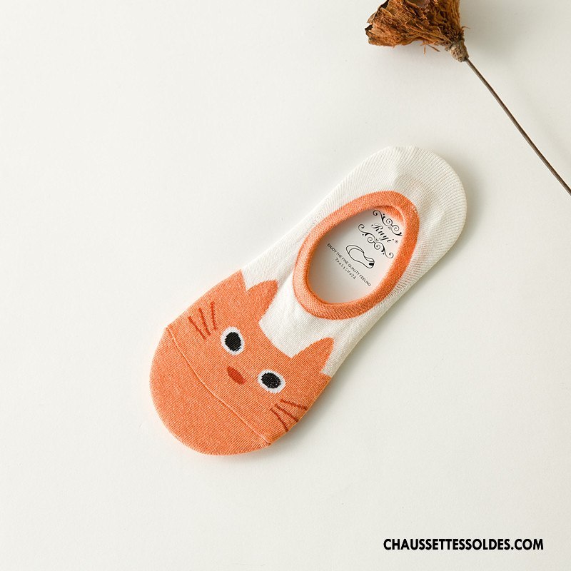 Chaussette Basse Femme Antidérapant Invisible Été Orange Tous Les Assortis Chaussette Courte Clair