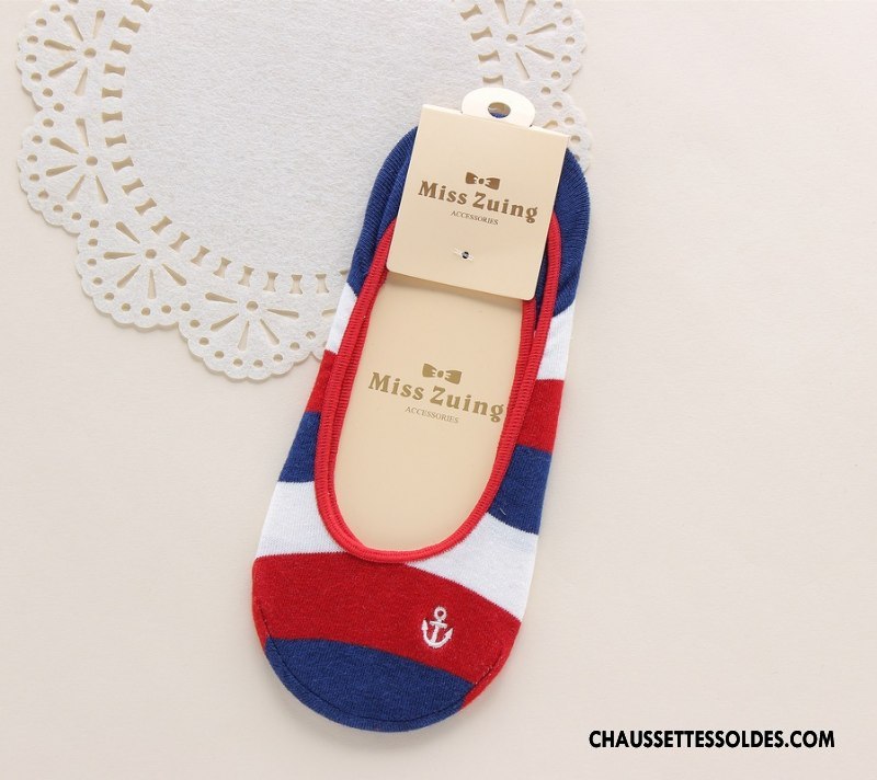 Chaussette Basse Femme Antidérapant Marine Chaussette Basse Coupée Silicone Invisible Rayé Bordeaux