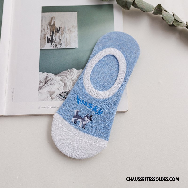 Chaussette Basse Femme Antidérapant Modèle Invisible Dame Chaussette Courte Dessin Animé Bleu