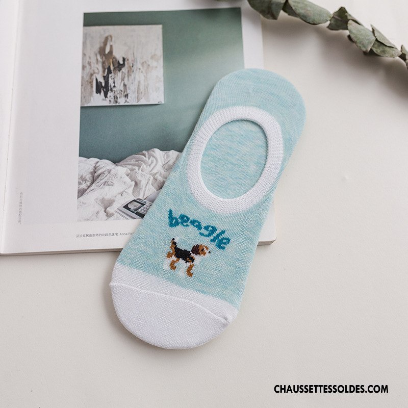 Chaussette Basse Femme Antidérapant Modèle Invisible Dame Chaussette Courte Dessin Animé Bleu
