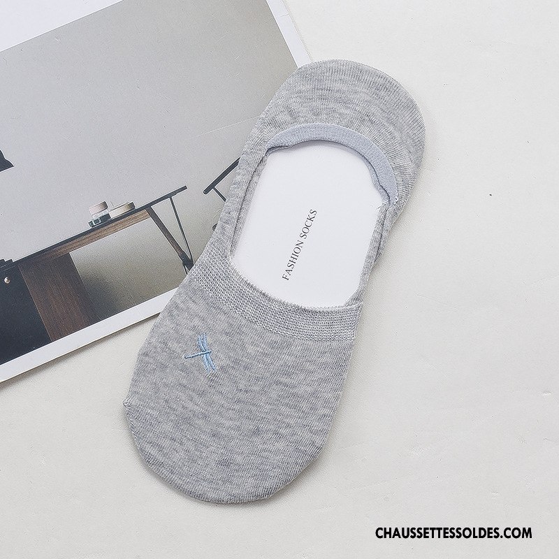 Chaussette Basse Femme Brodé Été Petit Matelassé Printemps Coton Bio Gris