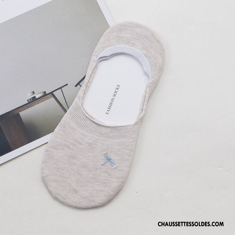 Chaussette Basse Femme Brodé Été Petit Matelassé Printemps Coton Bio Gris