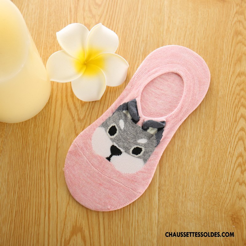 Chaussette Basse Femme Charmant Été Antidérapant Invisible Dessin Animé Dame Blanc Clair
