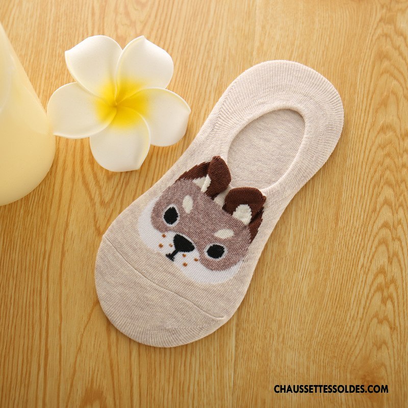 Chaussette Basse Femme Charmant Été Antidérapant Invisible Dessin Animé Dame Blanc Clair