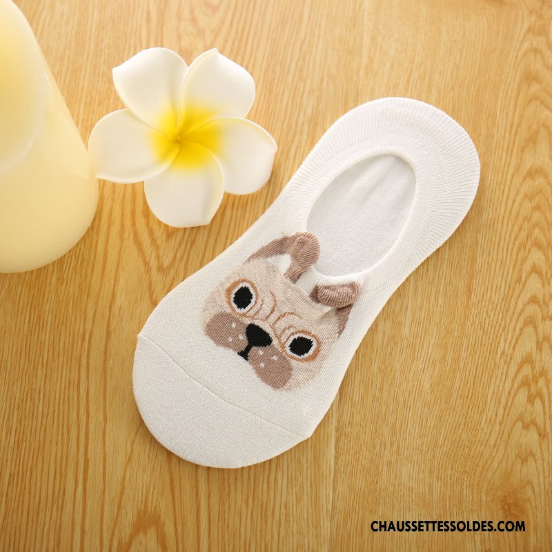 Chaussette Basse Femme Charmant Été Antidérapant Invisible Dessin Animé Dame Blanc Clair
