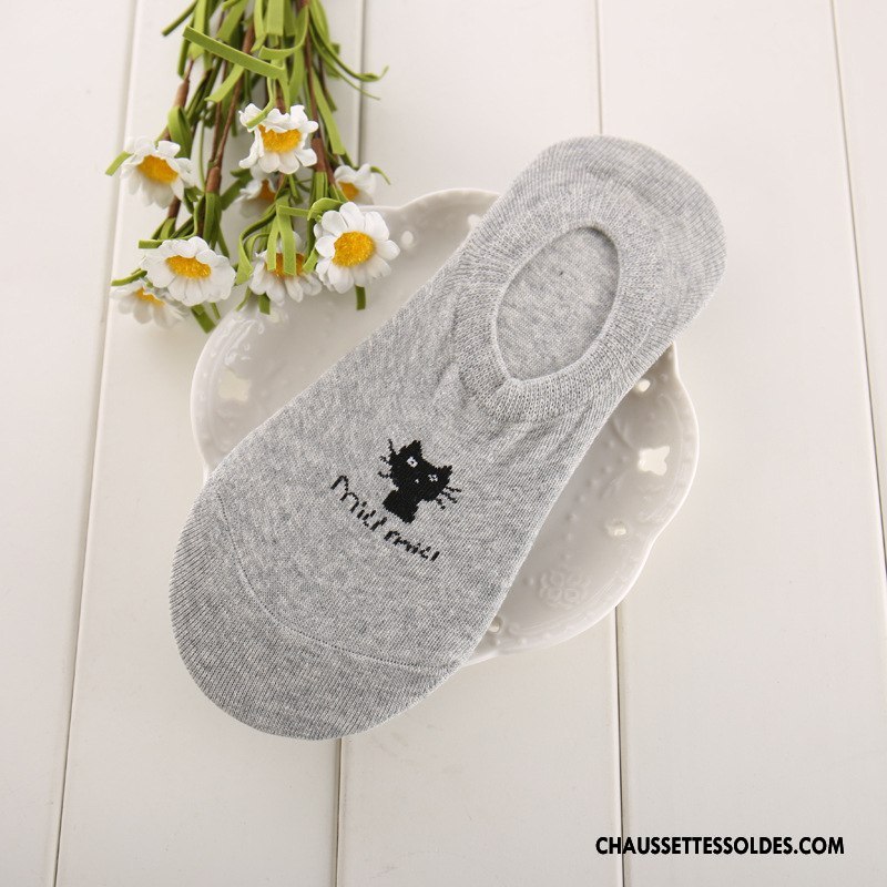 Chaussette Basse Femme Chat Été Dessin Animé Petit Invisible Chaussette Courte Noir Clair