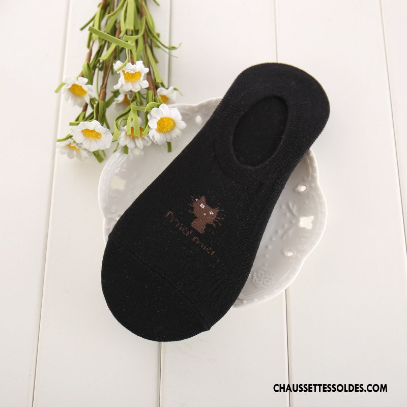 Chaussette Basse Femme Chat Été Dessin Animé Petit Invisible Chaussette Courte Noir Clair