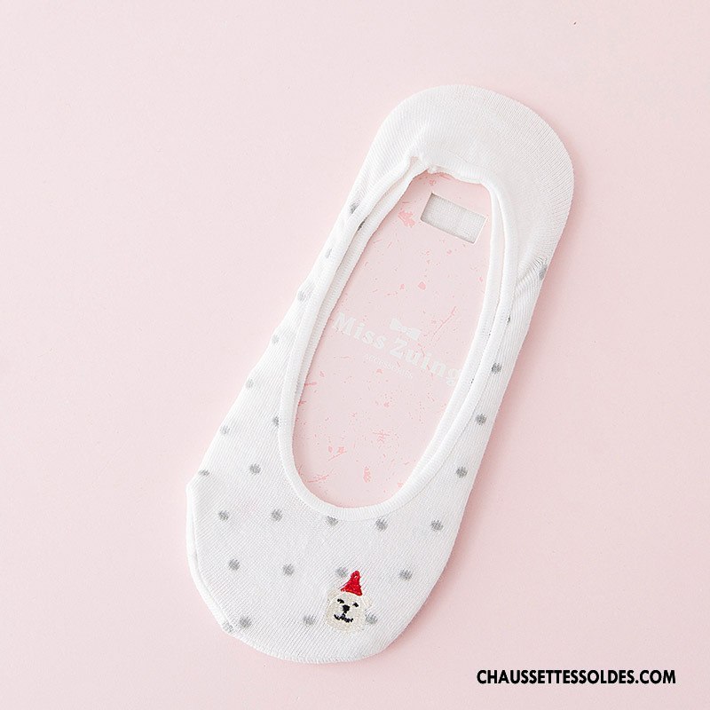 Chaussette Basse Femme Chaussette Basse Coupée Chaussette Courte Été Dessin Animé Invisible Doux Blanc Clair