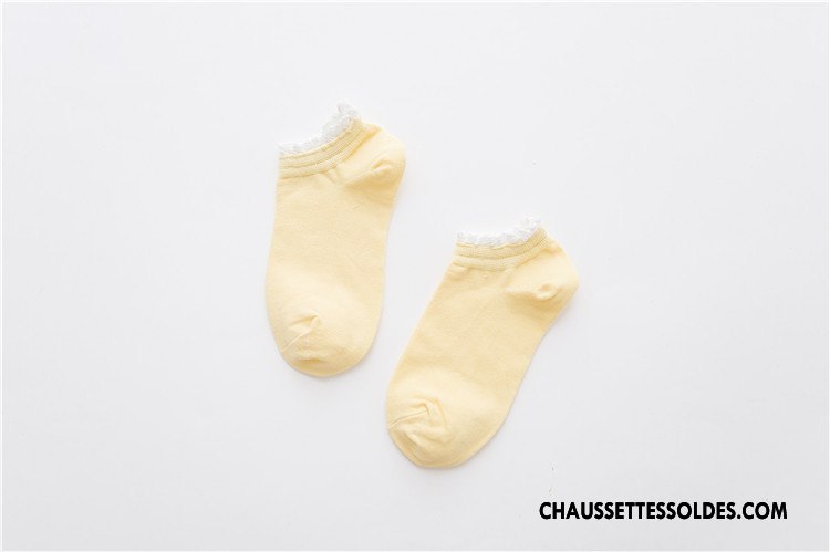 Chaussette Basse Femme Chaussette Basse Coupée Dentelle Le Nouveau Chaussette Courte 100% Coton Style Chaud Couleurs De Bonbons Pure Jaune