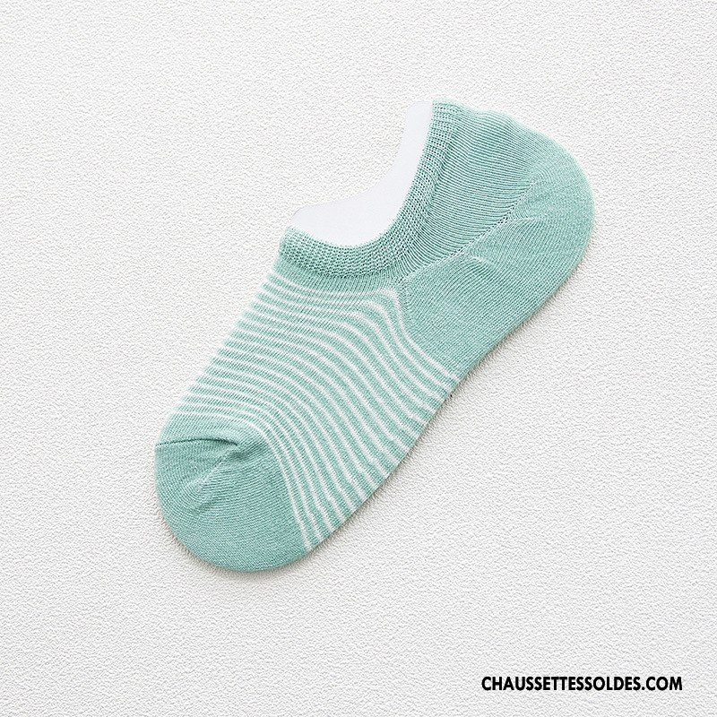 Chaussette Basse Femme Chaussette Basse Coupée Le Nouveau Invisible Printemps Rayé Dame Vert