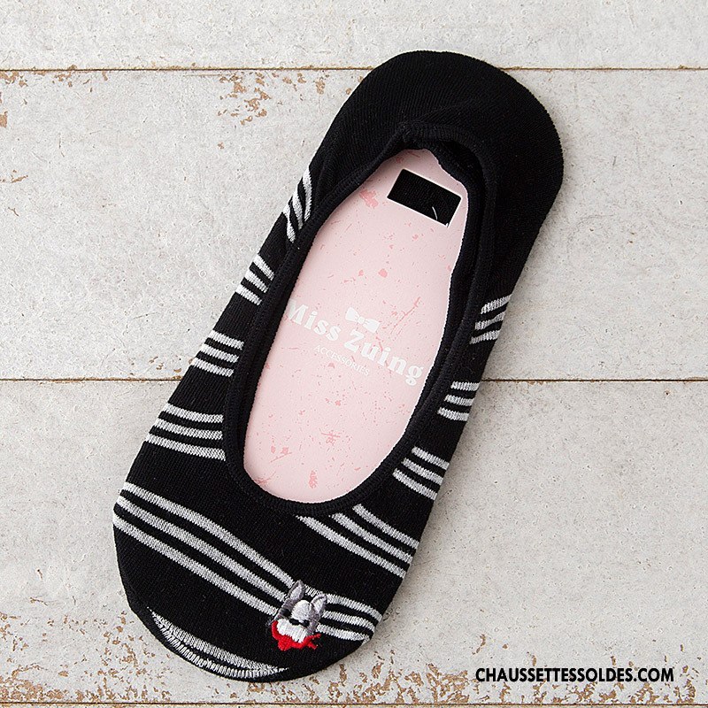 Chaussette Basse Femme Chaussette Basse Coupée Légère Dame Été Rayé Gris