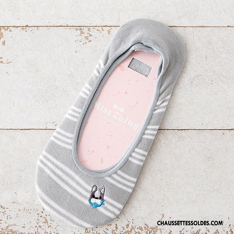 Chaussette Basse Femme Chaussette Basse Coupée Légère Dame Été Rayé Gris