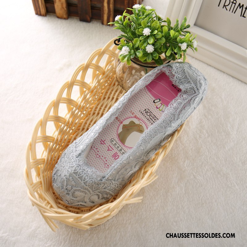 Chaussette Basse Femme Chaussette Basse Coupée Silicone Été Anti-off Dentelle 100% Coton Blanc Clair