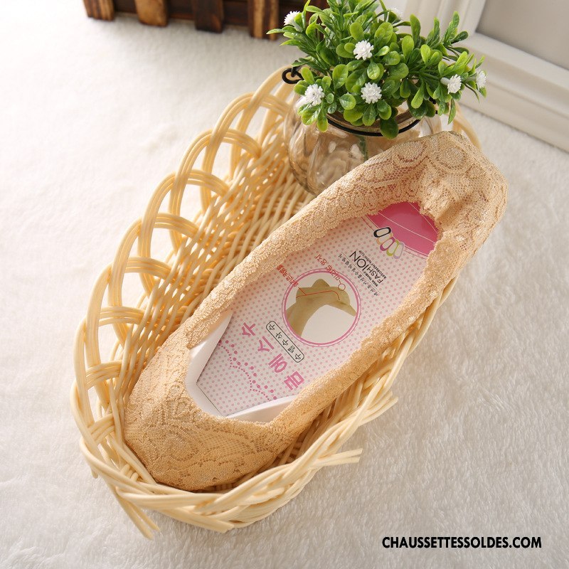 Chaussette Basse Femme Chaussette Basse Coupée Silicone Été Anti-off Dentelle 100% Coton Blanc Clair