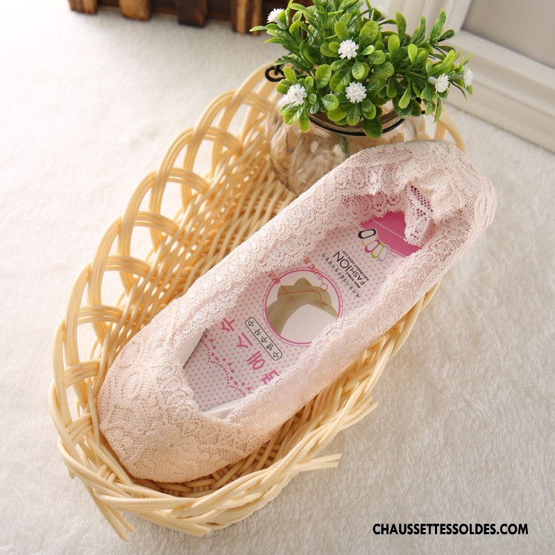Chaussette Basse Femme Chaussette Basse Coupée Silicone Été Anti-off Dentelle 100% Coton Blanc Clair