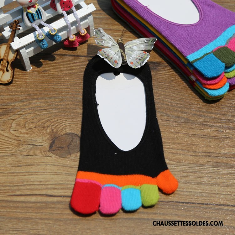 Chaussette Basse Femme Cinq Doigts Invisible Courte Dame Matelassé Chaussette Basse Coupée Noir