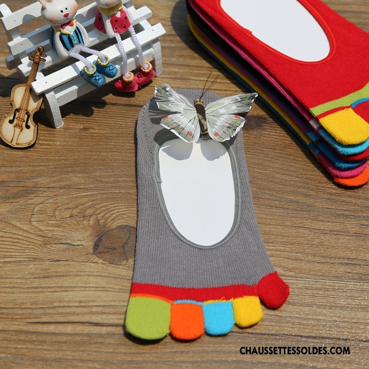 Chaussette Basse Femme Cinq Doigts Invisible Courte Dame Matelassé Chaussette Basse Coupée Noir