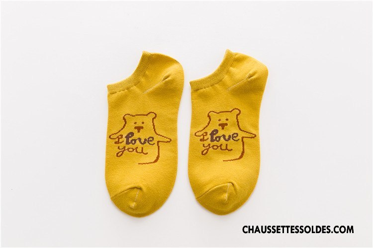 Chaussette Basse Femme Coton Le Nouveau Dessin Animé Chaussette Courte 100% Coton Chaussette Basse Coupée Jaune