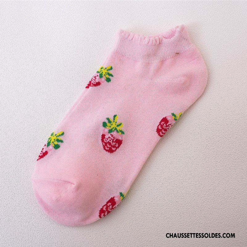 Chaussette Basse Femme Court Frais Élève Nouvelles Arrivées Fraise Chaussettes En Coton Bleu