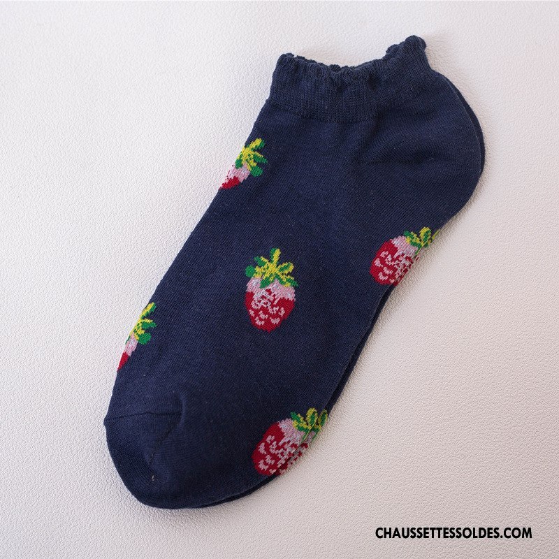 Chaussette Basse Femme Court Frais Élève Nouvelles Arrivées Fraise Chaussettes En Coton Bleu