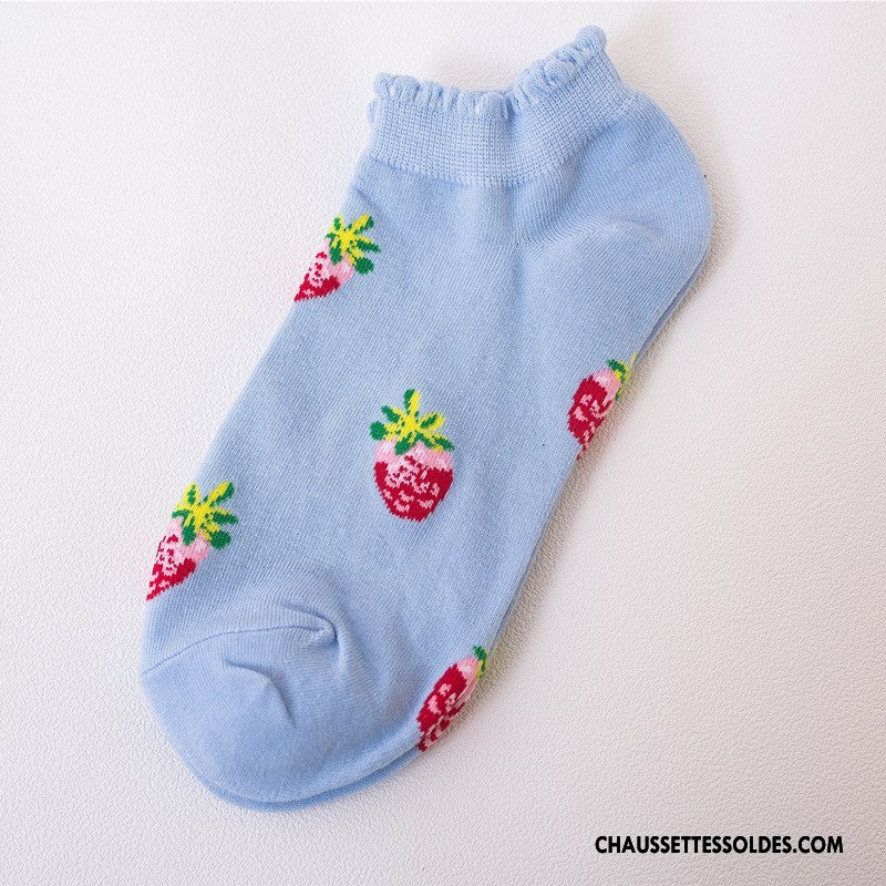 Chaussette Basse Femme Court Frais Élève Nouvelles Arrivées Fraise Chaussettes En Coton Bleu