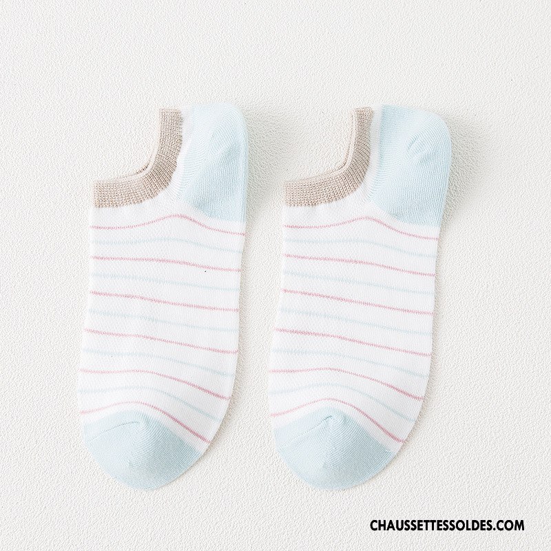 Chaussette Basse Femme Courte Grille Kaki Rayé Toutes Les Saisons Frais