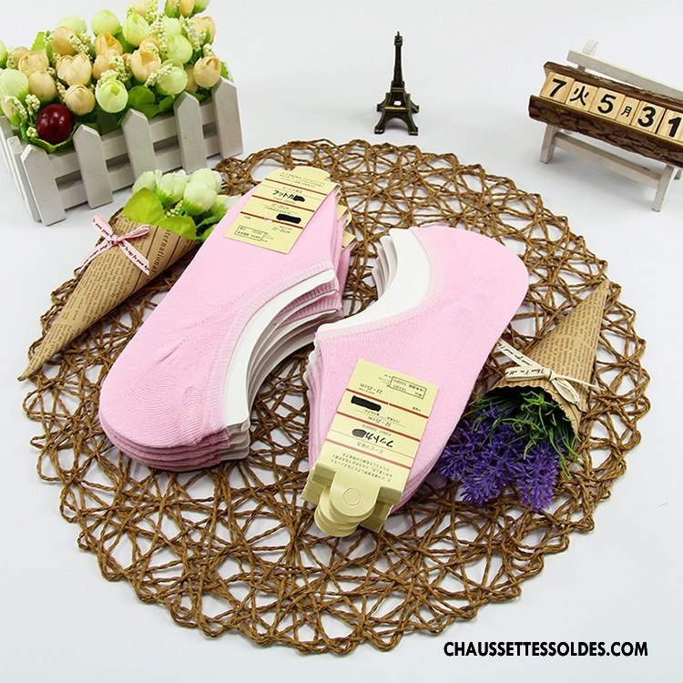 Chaussette Basse Femme Dame Chaussette Basse Coupée Silicone 100% Coton Antidérapant Invisible Pure Rose Clair